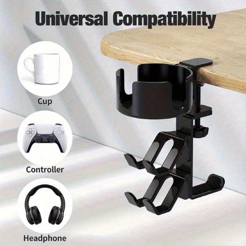 Rotating 4-In-1 Gaming Desk Organizer with Cup Holder and Headphone Holder - Adjustable Controller Holder, Ideal Christmas