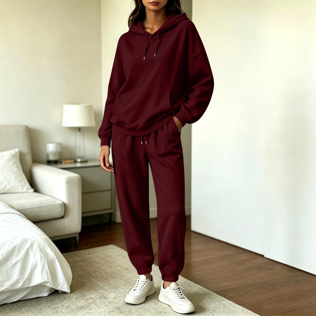 Women's Casual Hooded Long Sleeve Sweatshirt and Jogger Pants 2 Piece Set with Pockets