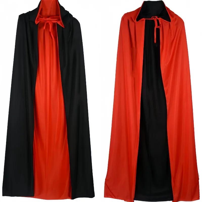 2025 Halloween Red and Black Double-sided Cape Hooded Medieval Costume Witch Vampire Halloween Cosplay Costume Cape Women Men