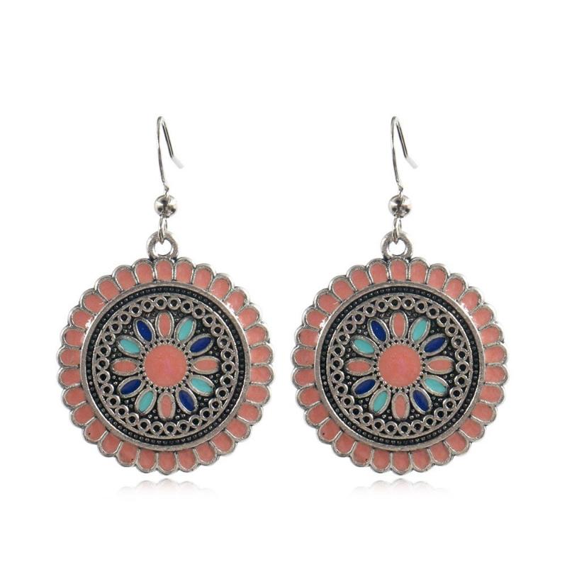 GemChic Damen-Ohrringe im Vintage-Stil, rund, mit Blumen, Öltropfen, süße Ohrringe, ethnische Mode, Haken-Ohrringe, Schmuckgeschenk für Geburtstag und Weihnachten