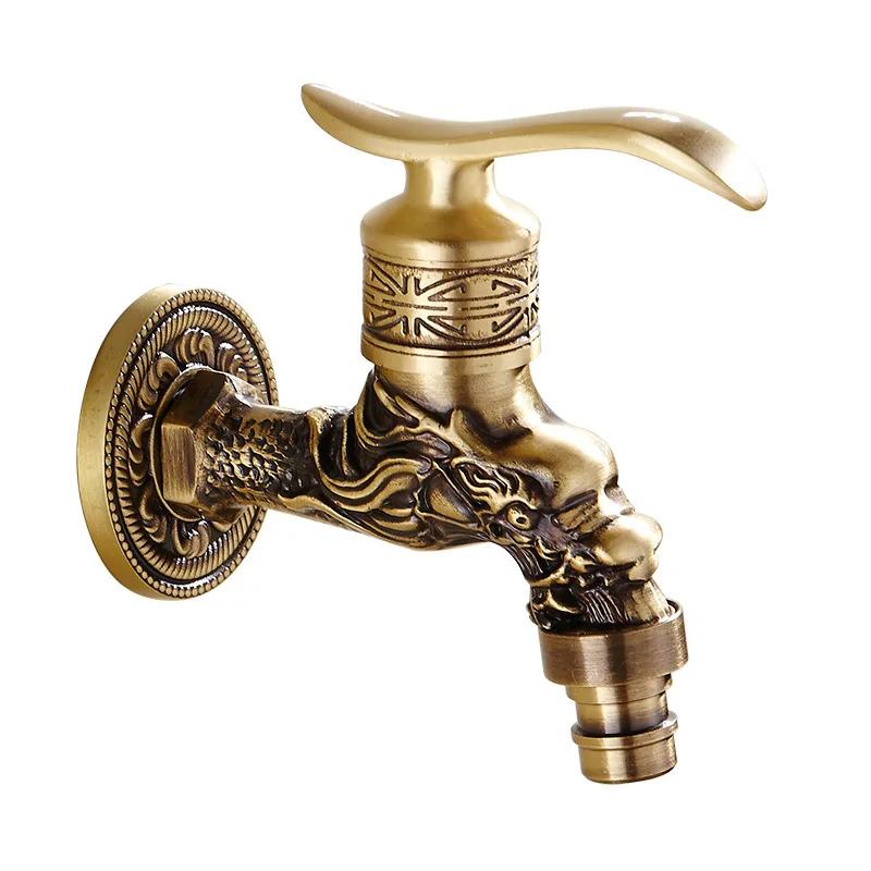 Doodii Carved Wall Mount Zinc Alloy Antique Bibcock Garden Wash Basin Faucet Decorative Outdoor Garden Mop Taps Torneira Parede