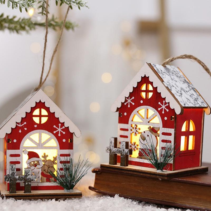 Led Ahşap Noel Evi Mini Noel Kar Evleri Ahşap Kış Köyü Bina Figürinleri Masa Süsleri Tatil Partisi Dekoru
