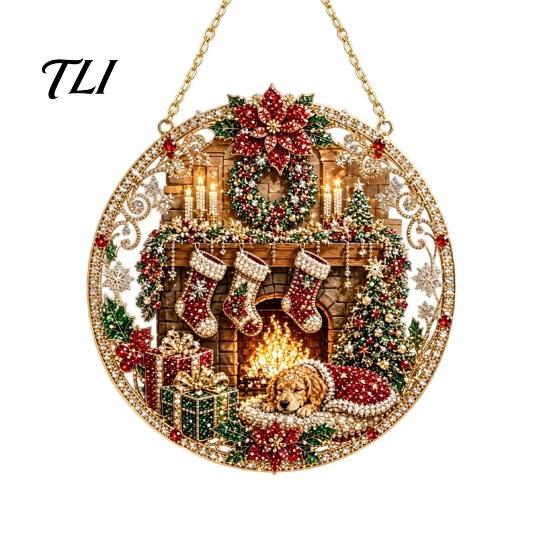 Seasonal Festival Gift Ideas Christmas Rhinestone Painting Suncatcher Kit, Round DIY Hanging Decor Festive Decorations for Holidays Tree Home,
