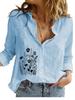 Women Fashion Cotton Linen Blouse Ladies Casual Loose Top Ladies Print Long Sleeve Shirt