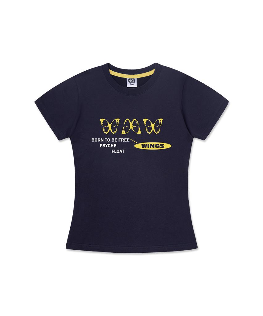 ALVINCLO [Women] Butterfly Wings Semi-Crop Short Sleeve Tee Ast3706 (3 Colors)