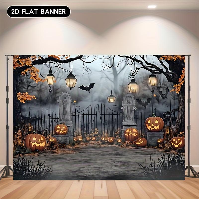 2D Flat Banner 1PC Halloween Party - Ghost Cemetery and Pumpkin Lanterns Misty Forest Path Universal Decorations