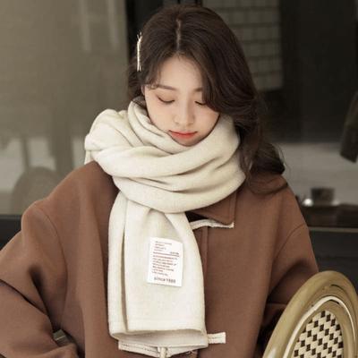 Bufanda de punto, bufanda de invierno unisex para pareja, marfil