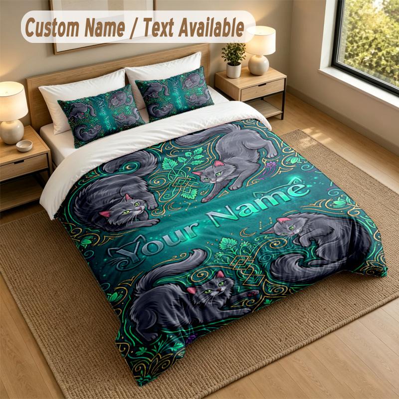 Cat Theme Personalized 3Pcs Bedding Set Custom Text & Name 1 Sheet 2 Pillowcases Household Bedding 1pc
