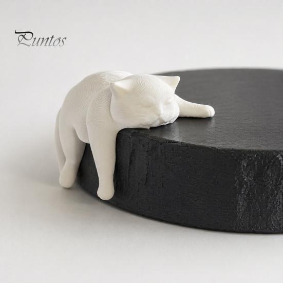 Lazy Cat Desktop Decoration 3D Printed Figurine, Sleeping Kitten Desk Decor, Cute Animal Statue for Minimalist Ornament Room Home Office, DIY