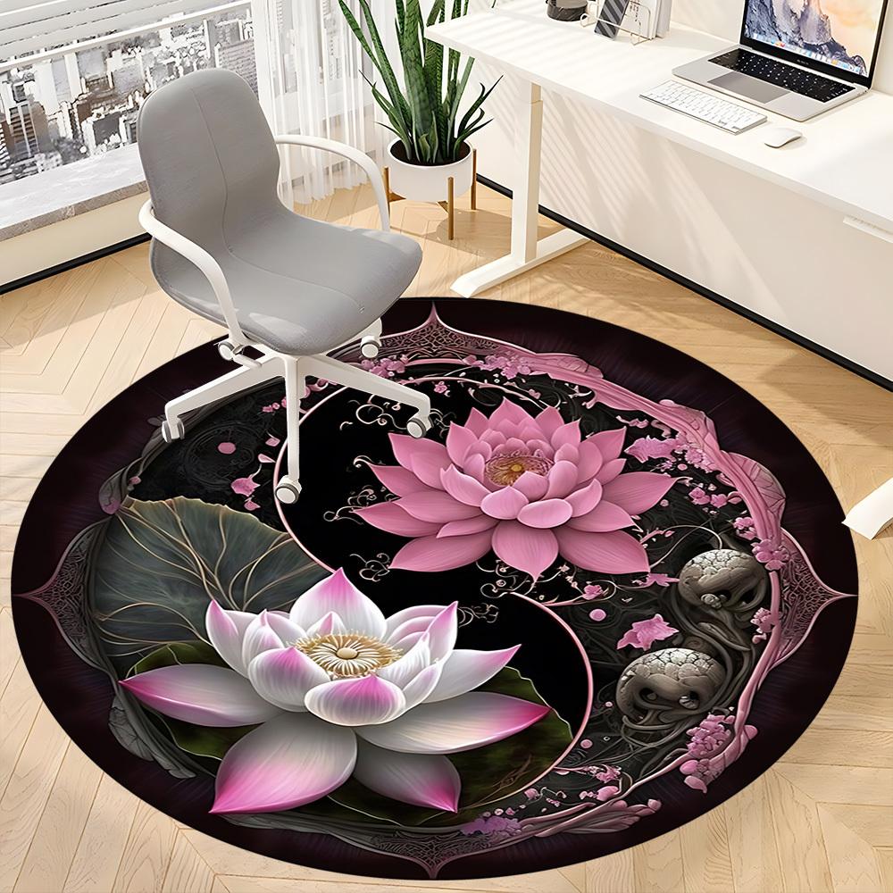 1pc Lotus MandalaChair Carpet for Office, Indoor Non-Slip Washable Polyester Fiber Carpet, Mat For Office, Machine Washable