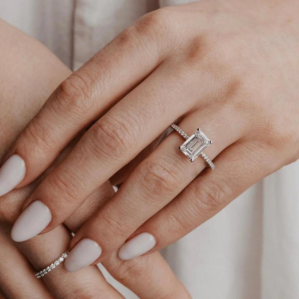 2 ct smaragdslipad kubisk zirkonia förlovningsring: Belagd CZ-band, Guldfärgad ring: Art Deco Bröllops Smycken Gåva För Kvinnor