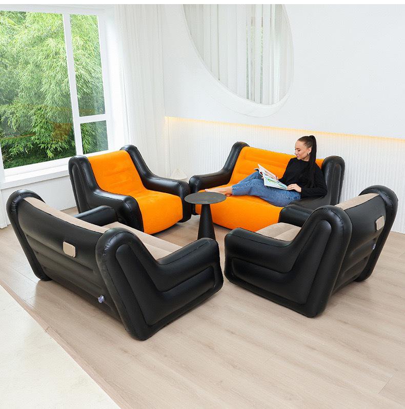 Deluxe Inflatable Backrest Sofa: Portable Double Flocked Recliner for Outdoor Camping
