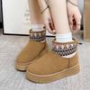 2024 autumn and winter new thick soled ethnic snow boots for women, round toe and thick cotton shoes with added fleece