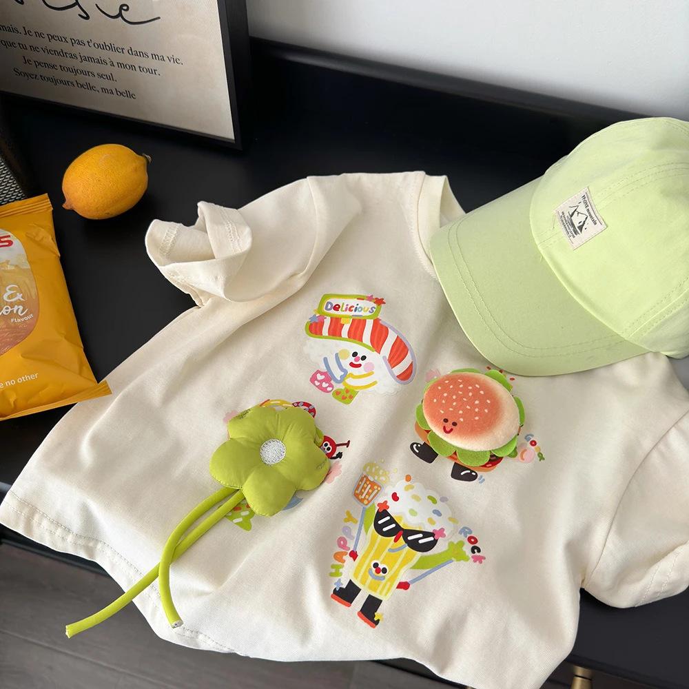 

3D Hamburger Doll Children s Cotton Summer T-Shirt - Cute, Loose Fit, Short Sleeve 90 cm бежевий