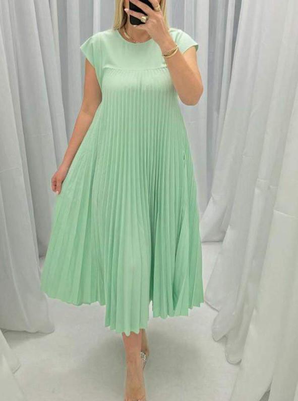 Elegant Summer Dress For Women With High Waist Pockets In Polyester Fabric For Office Wear