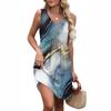 Robe d'été pour femme à col en V, décontractée, pour la plage, les vacances, rétro, à imprimé floral, sans manches, patchwork