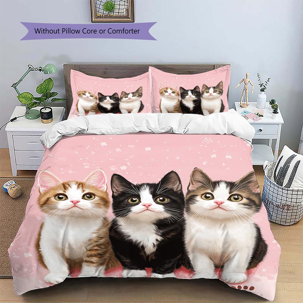 Rosa Calico-Katzenmuster Bettwäsche Heimdekoration Geburtstagsgeschenk (1 Bettbezug + 2 Kissenbezüge, ohne Füllung)