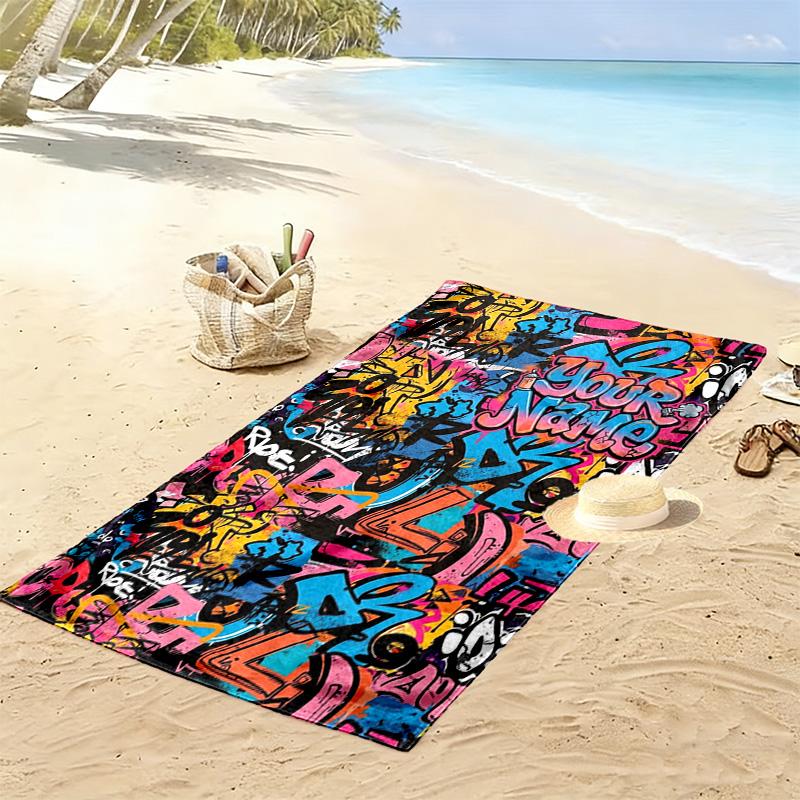 Name Custom Hip pop Print Beach Towel, Large Soft Quick Dry Towel for Beach Camping Swimming