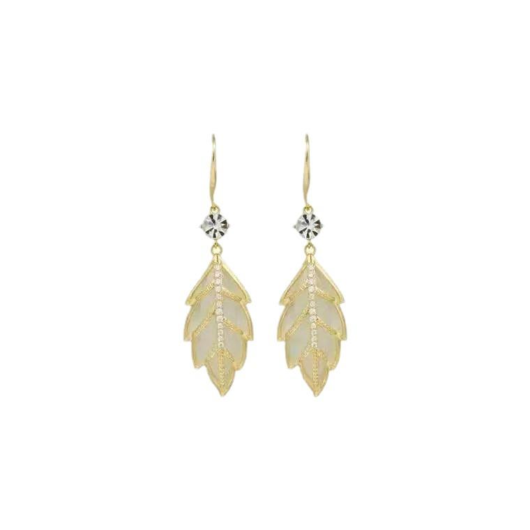 Trendy Cat's Eye Stone Leaf Dangle Earrings - Versatile, Simple Fashion Christmas Gift for Women