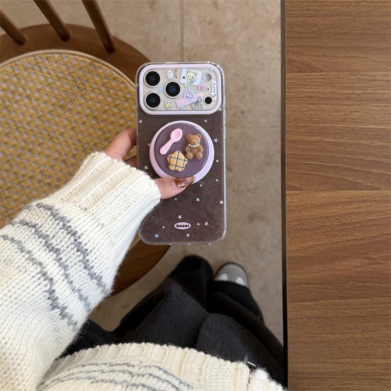 Korean Brown Bottom Star Bear Magnetic Suction Bracket Is Suitable for iphone11Promax Apple 11 Mobile Phone Case 11 Women 11