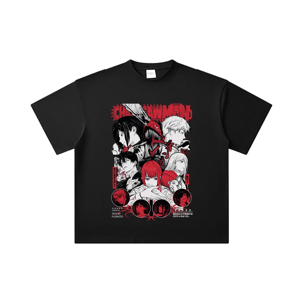260 GSM Double Yarn 32 Count 100% Cotton Chainsaw Man V60 Print Unisex Heavy Cotton T Shirt