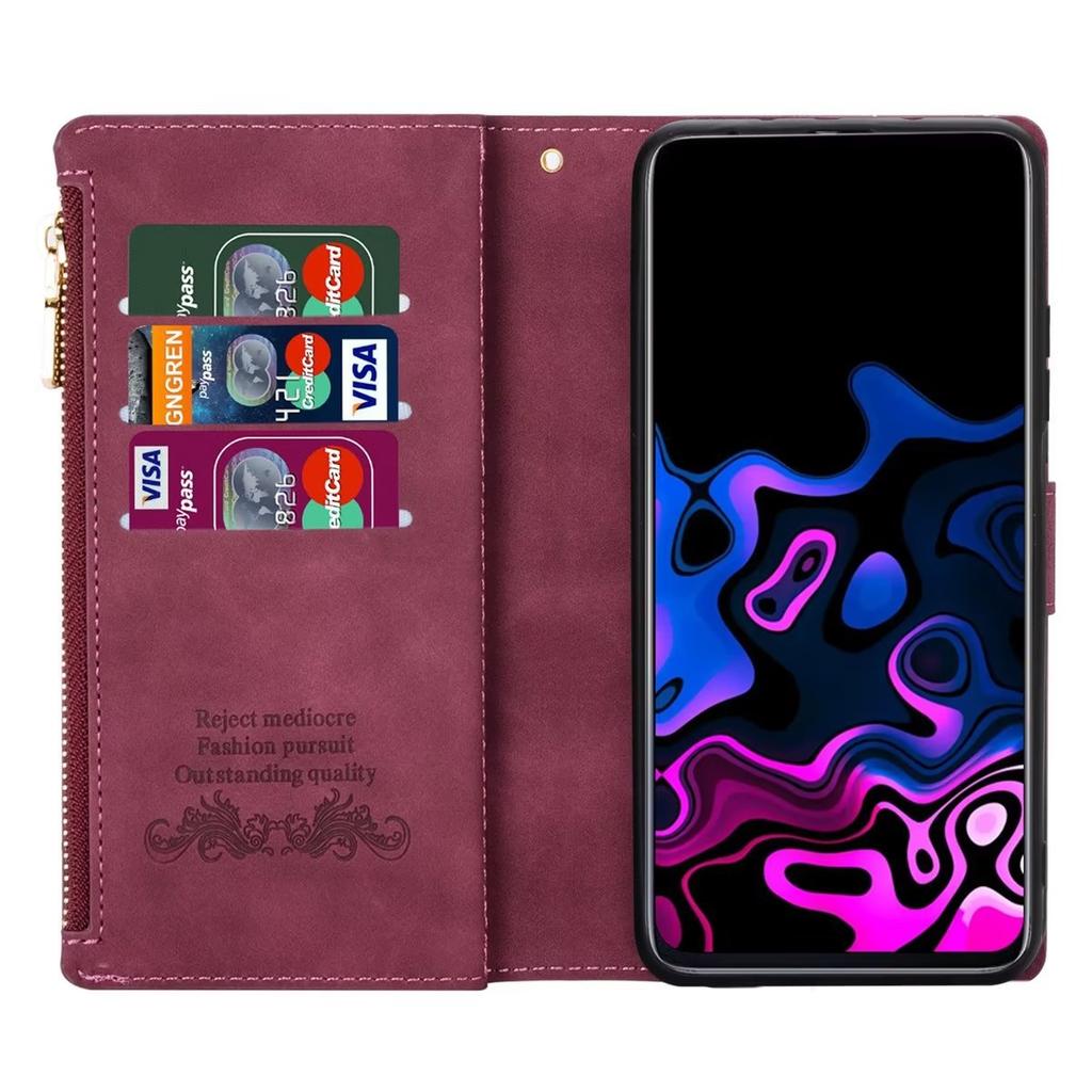 Suitable for Samsung S21 mobile phone leather case iPhone14 contrasting color multi-card zipper wallet S23plus hand strap