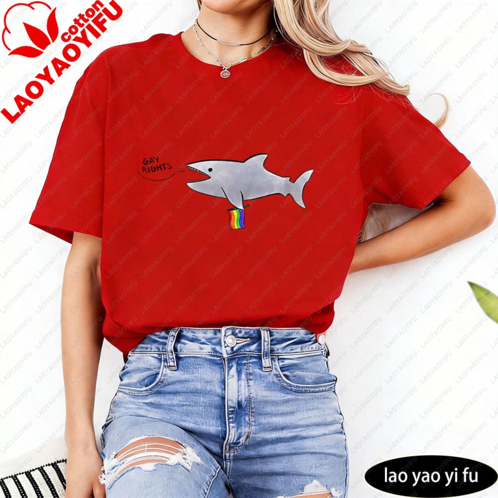 Funny Gay Rights Shark Shirt Lgbt Pride Proud T Shirt Unisex Unisex Retro Design Tee Cute Cartoon Shark Printed TShirt Cotton Tops