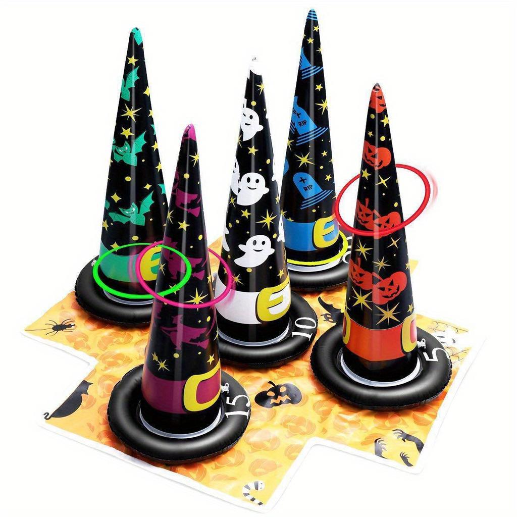 Ring Toss Set with Inflatable Witch Hat - Perfect for Indoor and Outdoor Parties, Inflatable Ring Toss Toy, Perfect Party Game