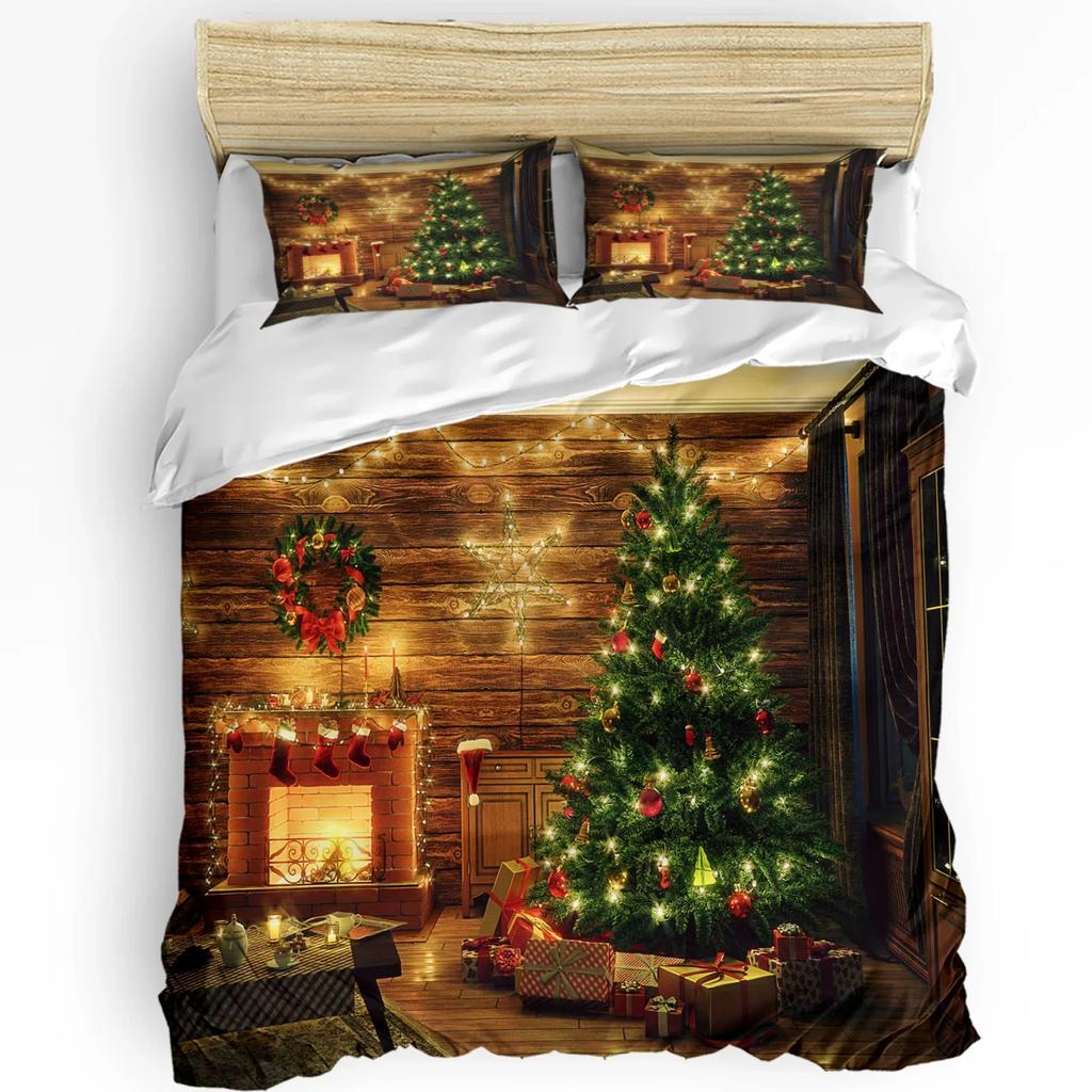Christmas Winter Snowman Season Pine Trees Bedding Set 3pcs Duvet Cover Pillowcase Quilt Cover Double Bed Set Home Textile