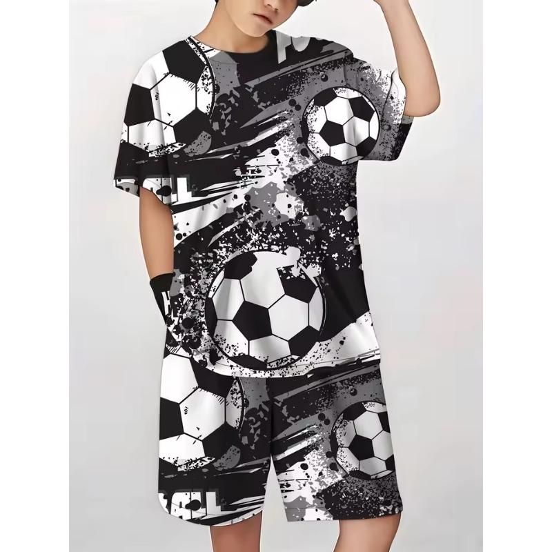 Summer New Comfort Boys Casual Horror Skull 3D Printed Comfort Multi-functional Short-sleeved T-shirt and Shorts Set
