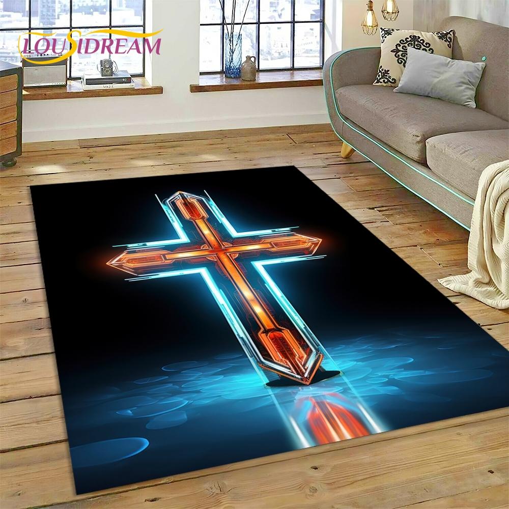 New 3D Pray Holy Bible Cross Jesus Carpet for Living Room Bedroom Home Decor,Floor Mat Non-slip Decoration for Sofa Doormat Gift