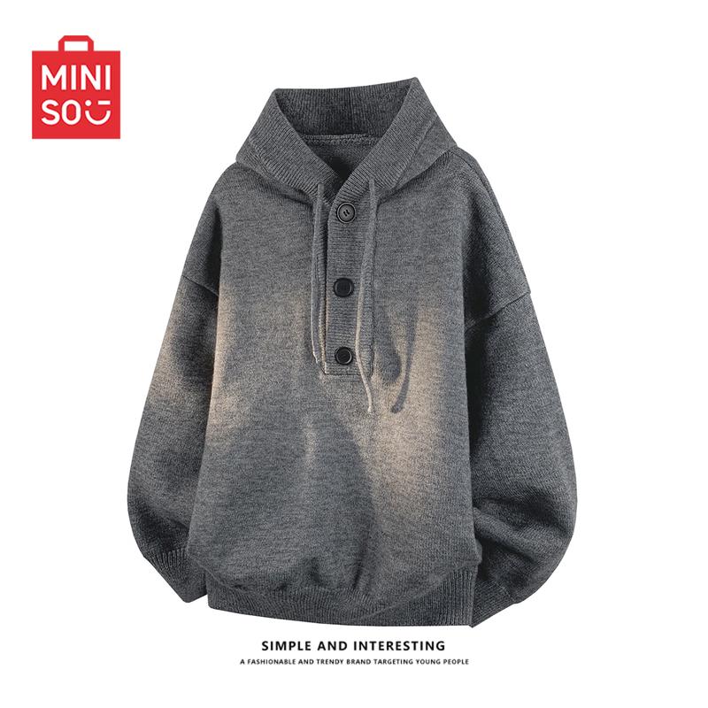 

MINISO Men s Casual Loose-Fit Hooded Knit Sweater L
