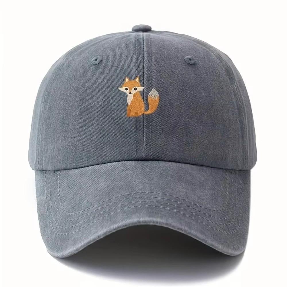 

Fox Pattern Printed Visor Baseball Cap Adjustable Washed Cotton Peaked Cap Outdoor Leisure Faded Sunshade Duck Billed Hat сірий