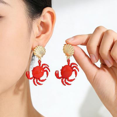 European and American Personality Crab Earrings Marine Animal Series Enamel Craft Earrings Summer Fashion Earrings