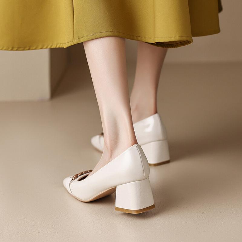 

New women s single shoes black casual high heels rubber sole women s leather shoes square head one pedal shallow mouth lazy shoes 34