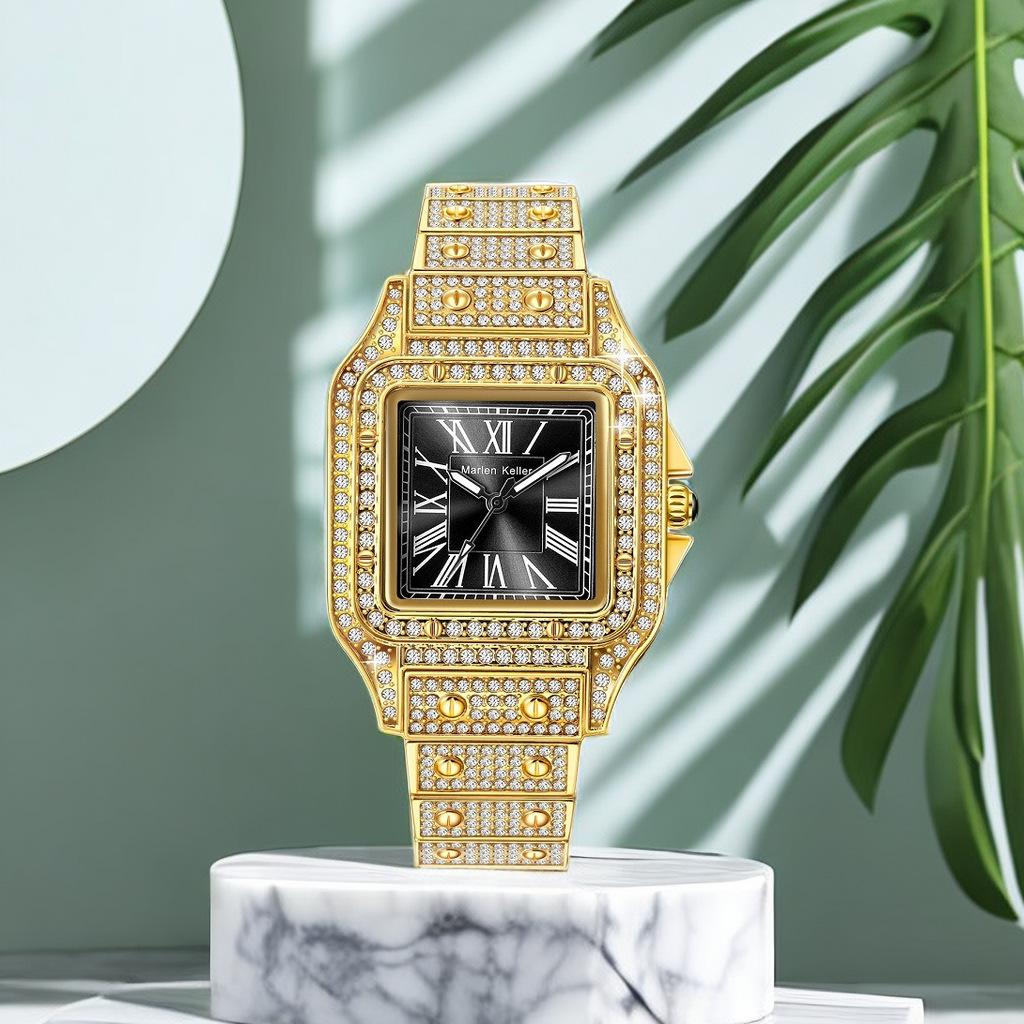 Dámské hodinky Módní Luxusní Křemenné Náramkové Hodinky pro Dámu Ciferník s Diamanty Hodiny z Nerezové Oceli