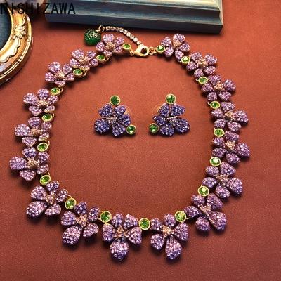Purple Flowers Stud Earrings for Woman Exquisite Palace Style Jewelry Fashion Vintage Dinner Party Aretes De Mujer