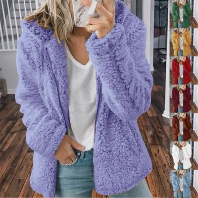 Women's Fashion Solid Color Jacket Long Sleeve Zipper Hooded Plush Coat