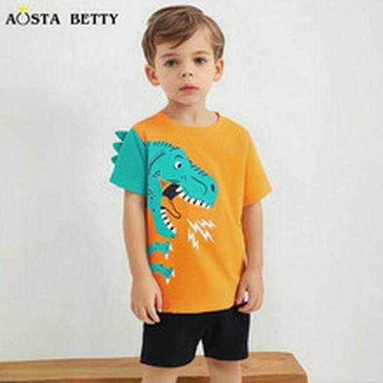 AostaBetty Boys' Round Neck Short Sleeve Summer Two-Piece Homewear Set