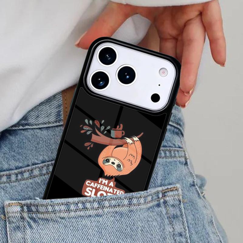 Cute Caffeinated Sloth Animal Phone Case for iPhone 16e 15 14 13 12 17 Pro Max Plus Air 17pro Cover Coque