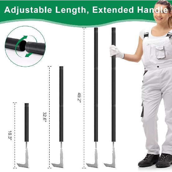 49.2” Long Handle Crack Weeder, 3 Adjustable Length Crevice Weeding Tool Manual Weeder Puller for Sidewalk, Paver, Wall Gaps, Lawn Yard Gardening