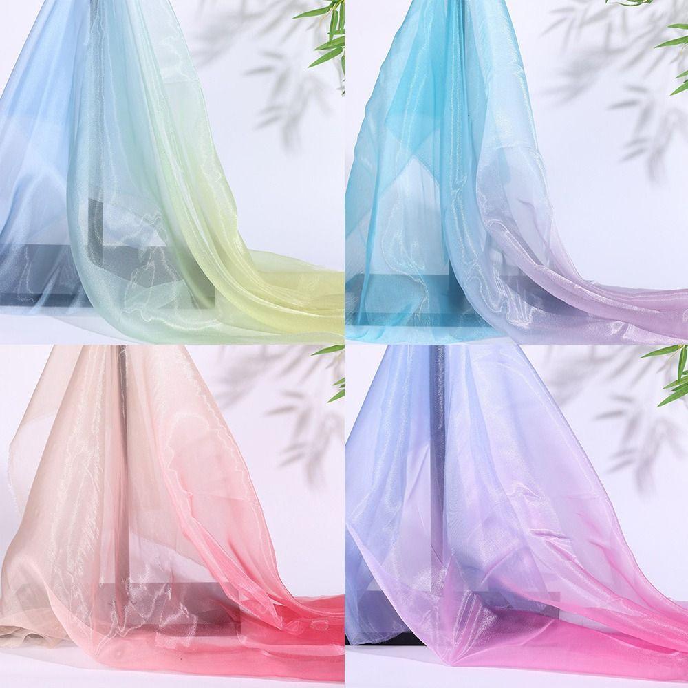 1 Yard/Width 140cm Organza Fabric Transparent Texture Colorful Gradient Voile Gauze Mesh Fabric Transition Color Gradient Fabric