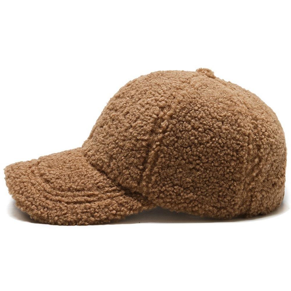 Fuzzy Plush Snapback Velvet Winter Peaked Cap Casual Lamb Wool Baseball Cap  Women