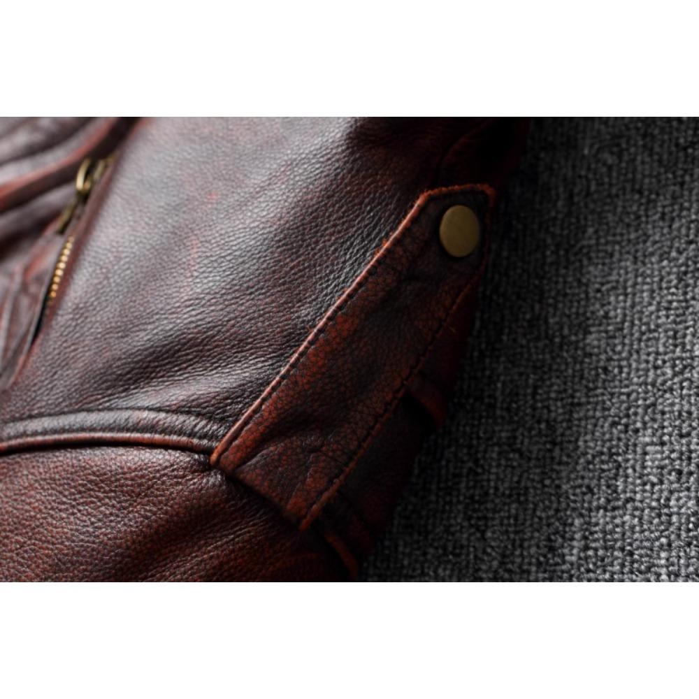 Chinese Size Vintage Red Brown Men Leather Jacket M65 Hunting Flight Jacket Genuine Cowhide Coat Autumn