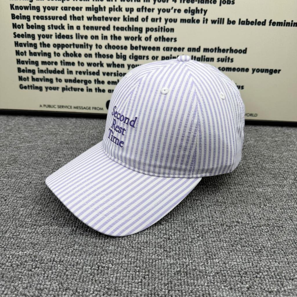 New embroidered vertical striped baseball cap women's summer soft top sunscreen cap versatile face visor