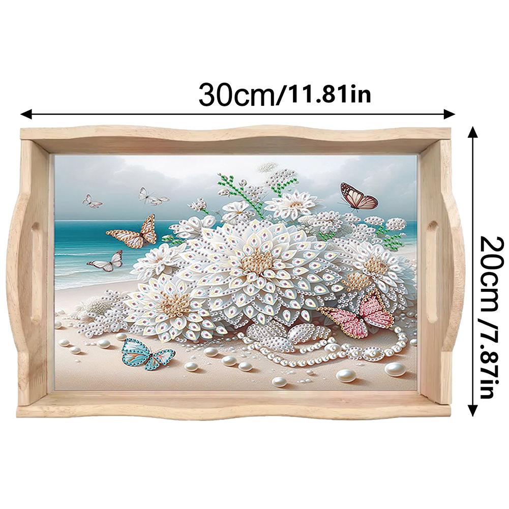 Diamond Painting Wooden Tray with Handle Diamond Art Painting Wooden Serving Tray Serving Platter for Home Dining and Parties