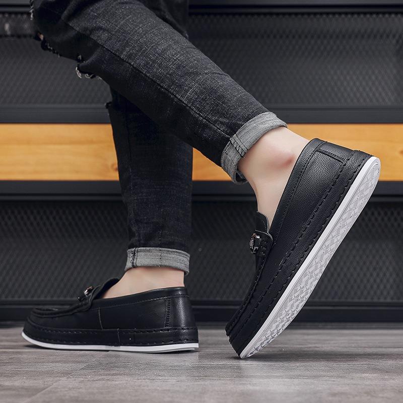 Casual leather shoes men's one-pedal foot cover men's trend thick-soled heightening soft-soled dad men's shoes are comfortable and versatile