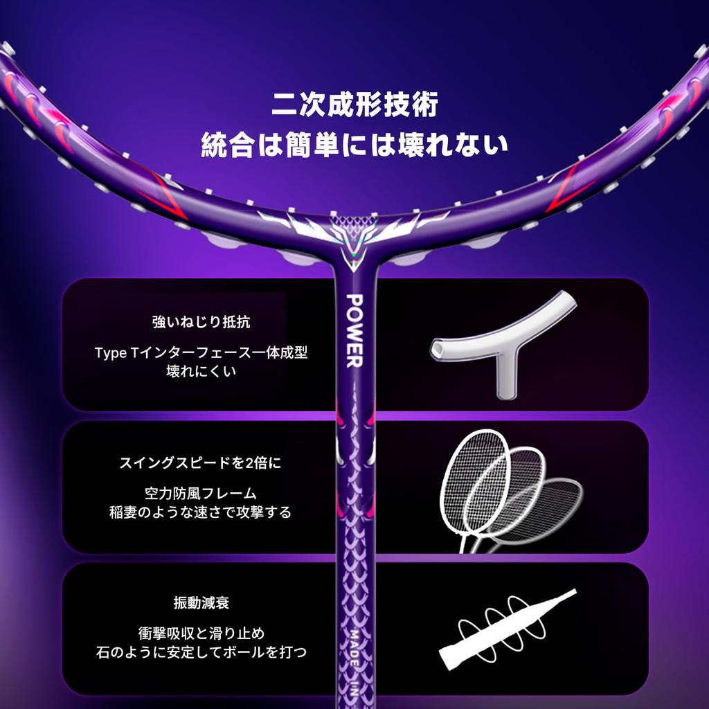 Badminton Carbon Suitable for Leisure Adult and Child with Storage Bag Racket, 100% Fiber, Lightweight, Beginners, Practice, Training, Pre-strung,