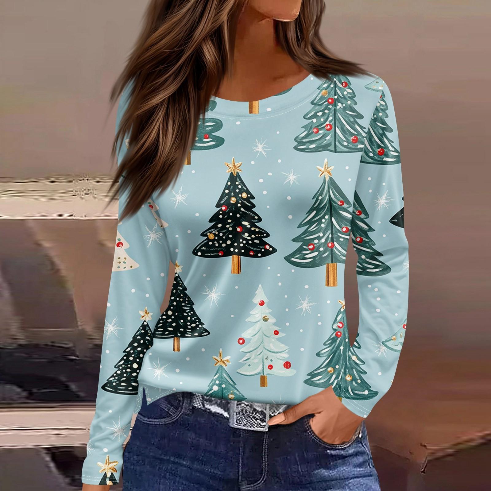 

Длинные рукава женские топы цветочный принт винтажная мода повседневные свободные с R-образным вырезом рубашки больших размеров Рождество S