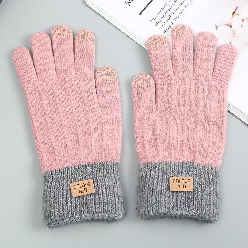 Winter Gloves with Velvet and Thickening Korean Style Cold-proof Cycling Touch Screen Knitted Gloves Warm Unisex Wool